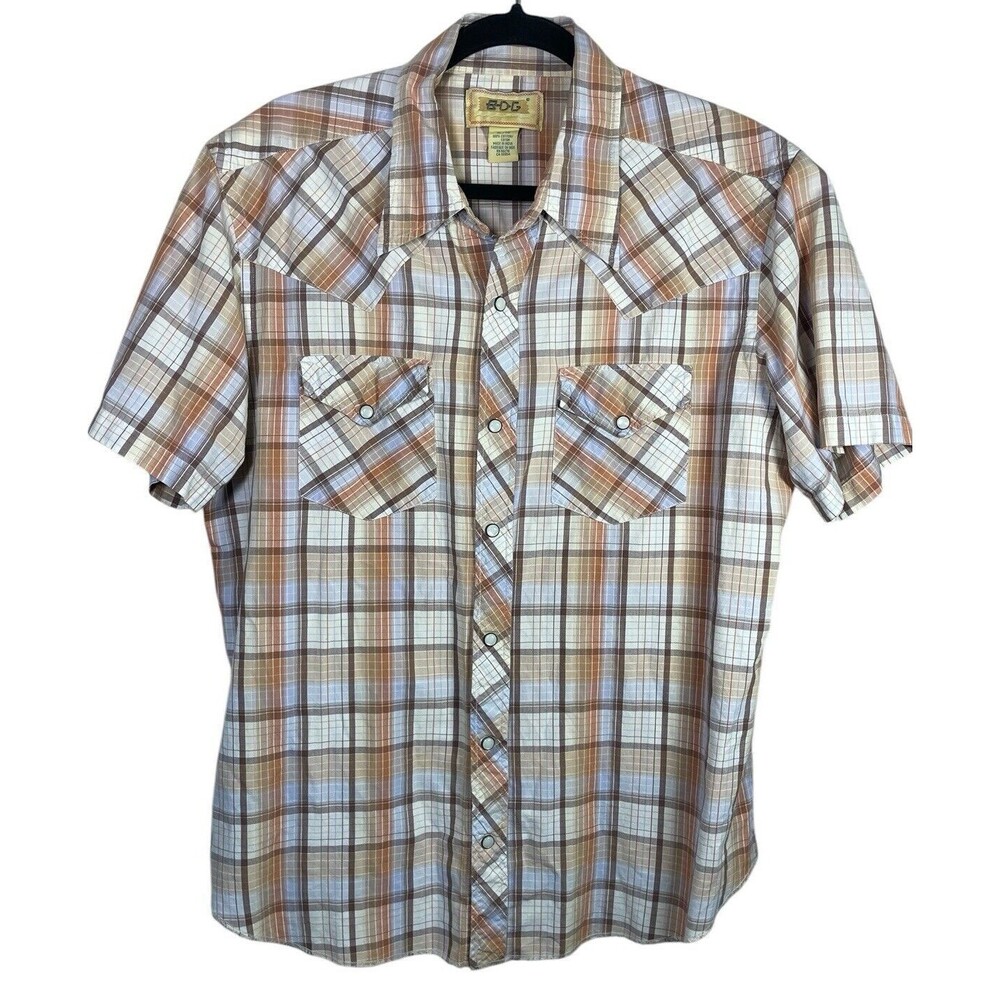 VINTAGE BDG MEN'S PEARL SNAP WESTERN COWBOY SHORT SLEEVE SHIRT SIZE‎ XLARGE